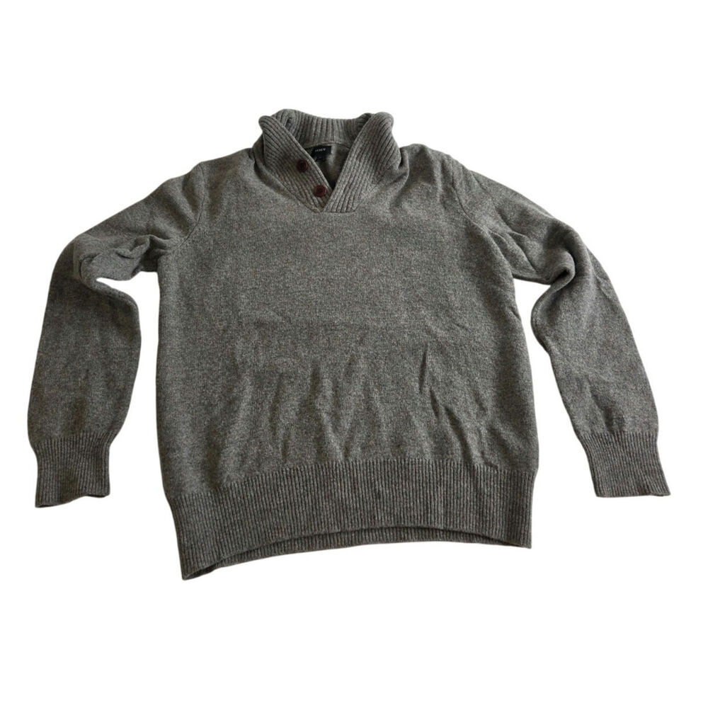 J. CREW Men's Lambs Wool Tan/Gray Shawl Collar Henley Pull Over Sweater M